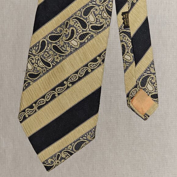 Colosseo Di Roma Mens Neck Tie Polyester Yellow Black Texture Diagonal Vintage - Picture 7 of 10